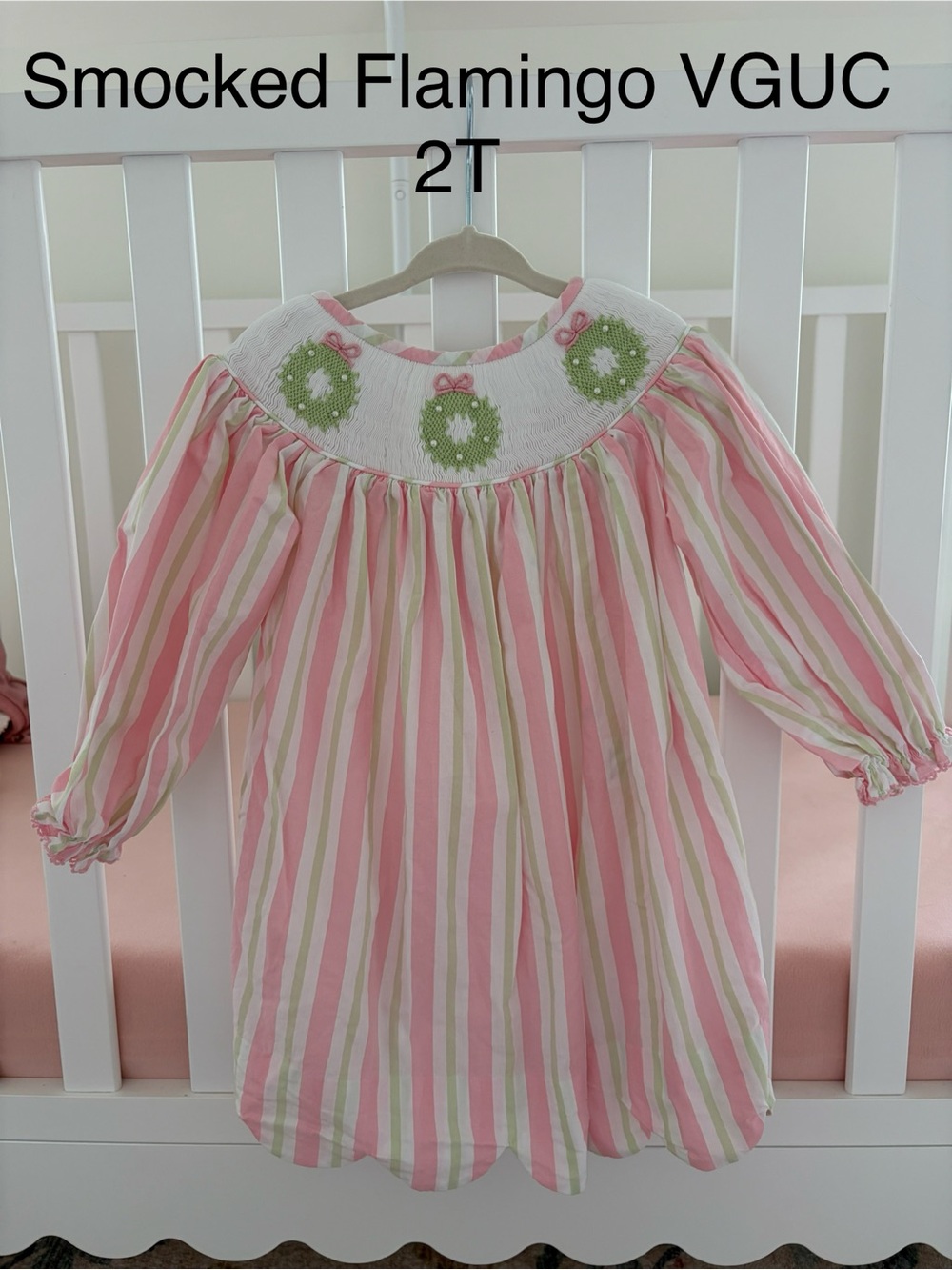 Smocked Pink & Green Striped Nightgown — Kids Nightdress
